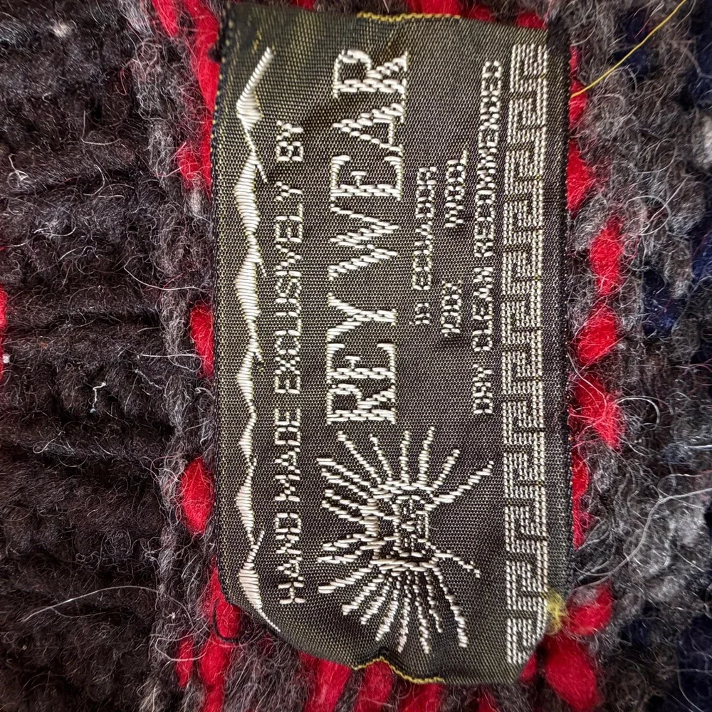 Rey Wear Handmade Wool Cardigan Green Fair Isle Llama Chunky Sweater Ecuador